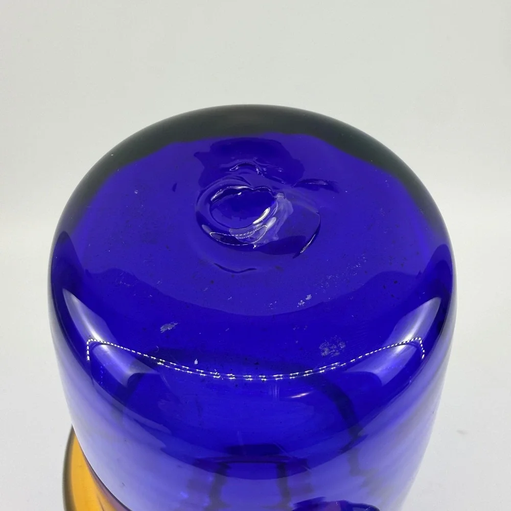 Blenko 9907L Cobalt Blue Art Glass Vase Topaz Applied Spiral Handcrafted USA